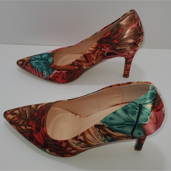Leaf pattern Fall High heel Women US SIZE 5 decorative sexy green red brown - Picture 3 of 14